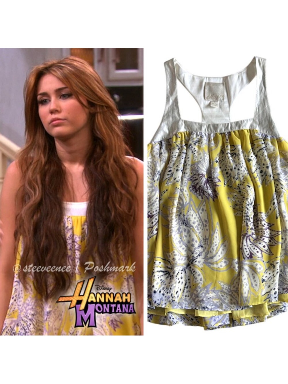 ASO Hannah Montana Miley Stewart McGinn Tank Top Yellow Floral Size 2